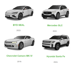Nuevos modelos: BYD SEAL – 2022 Mercedes GLC – 2022 Chevrolet Camaro MK IV– 2016 Hyundai Santa Fe– 2024