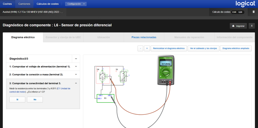 Diagnóstico de componente : L6 - Sensor de presión diferencial Haynespro